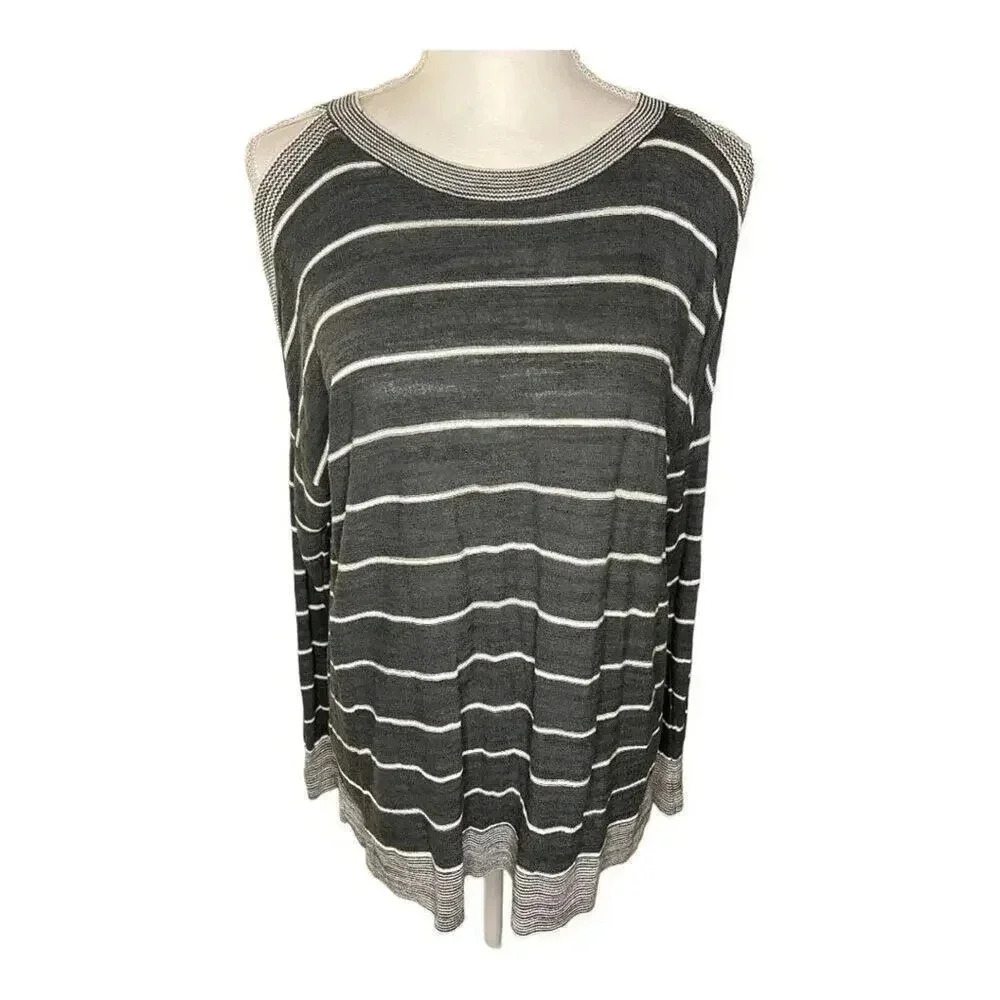 Loft Women’s Medium Cold Shoulder Striped Black Lightweight Sweater